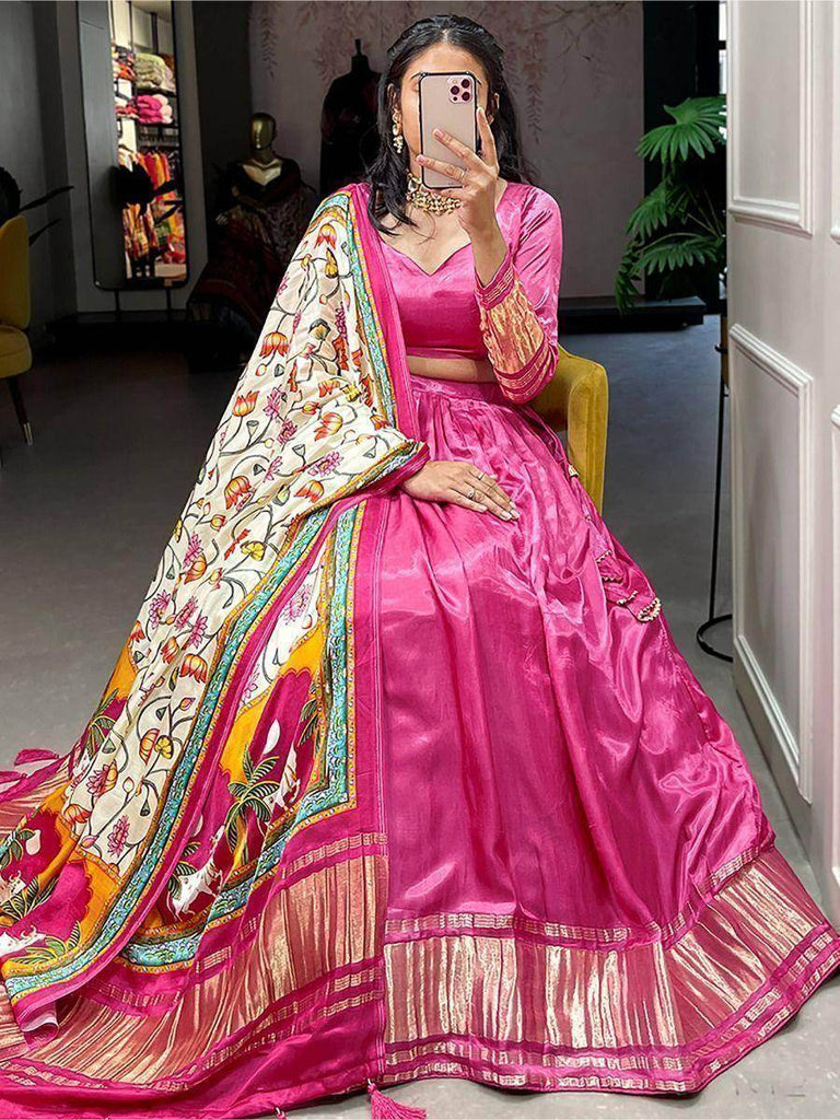Delightful Pink Gaji Silk Lehenga Choli With Printed Dupatta
