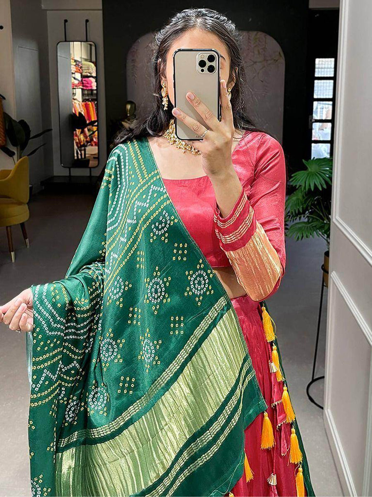 Adorable Coral Red Gaji Silk Sangeet Wear Lehenga Choli With Dupatta