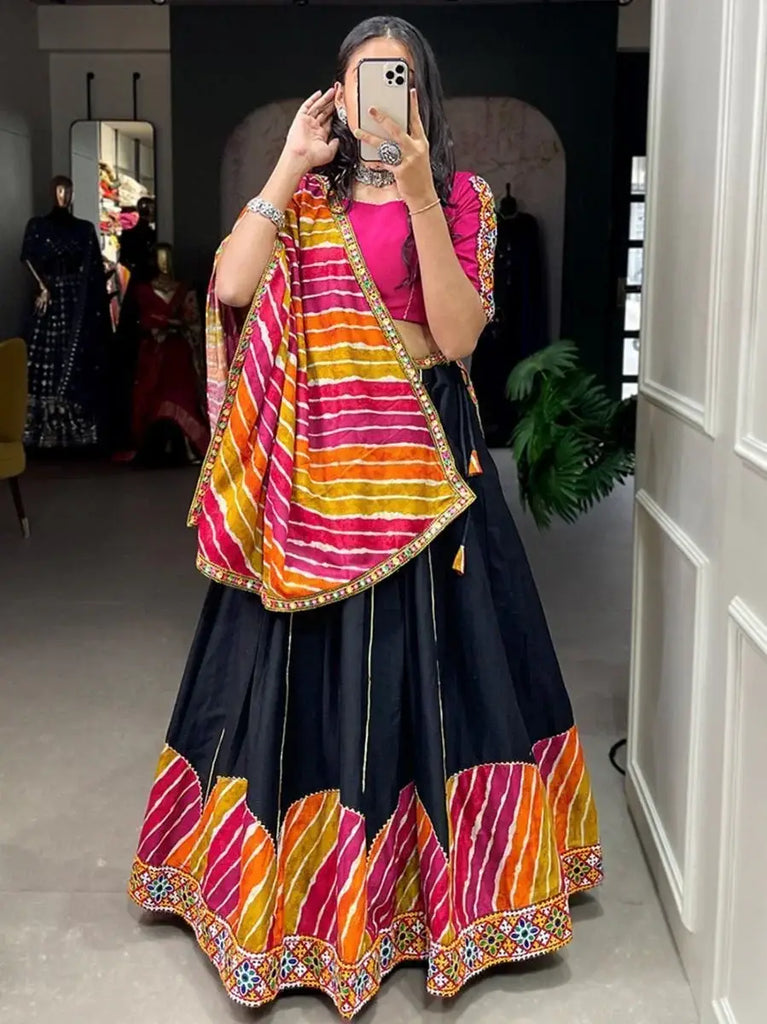 Marvelous Black Gamthi Work Pure Cotton Navratri Lehenga Choli