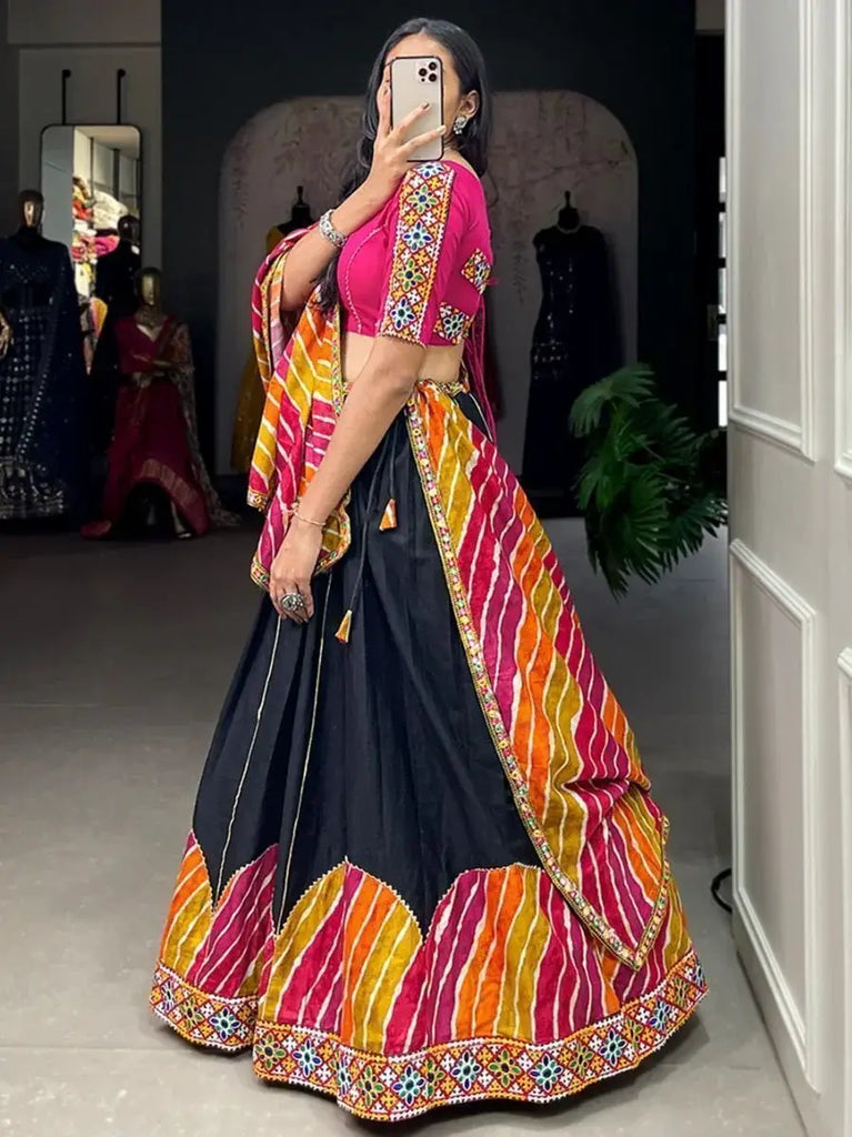 Marvelous Black Gamthi Work Pure Cotton Navratri Lehenga Choli