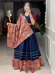 Captivating Navy Blue Digital Printed Cotton Navratri Lehenga Choli