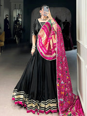 Awesome Black Georgette Patola Printed Navratri Wear Lehenga Choli