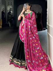 Awesome Black Georgette Patola Printed Navratri Wear Lehenga Choli