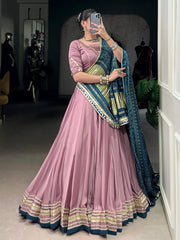 Attractive Mauve Georgette Lehenga Choli With Bandhani Dupatta