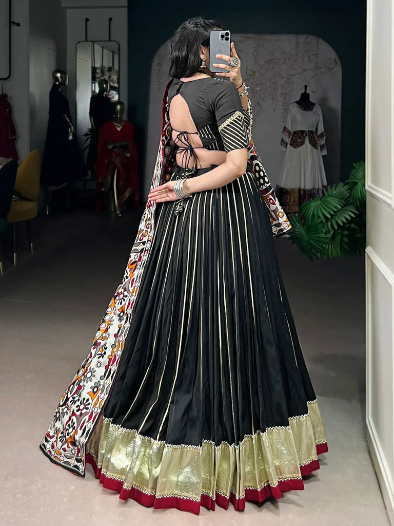 Magnificent Black Lace Work Chanderi Silk Navratri Wear Lehenga Choli