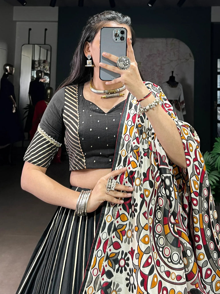 Magnificent Black Lace Work Chanderi Silk Navratri Wear Lehenga Choli
