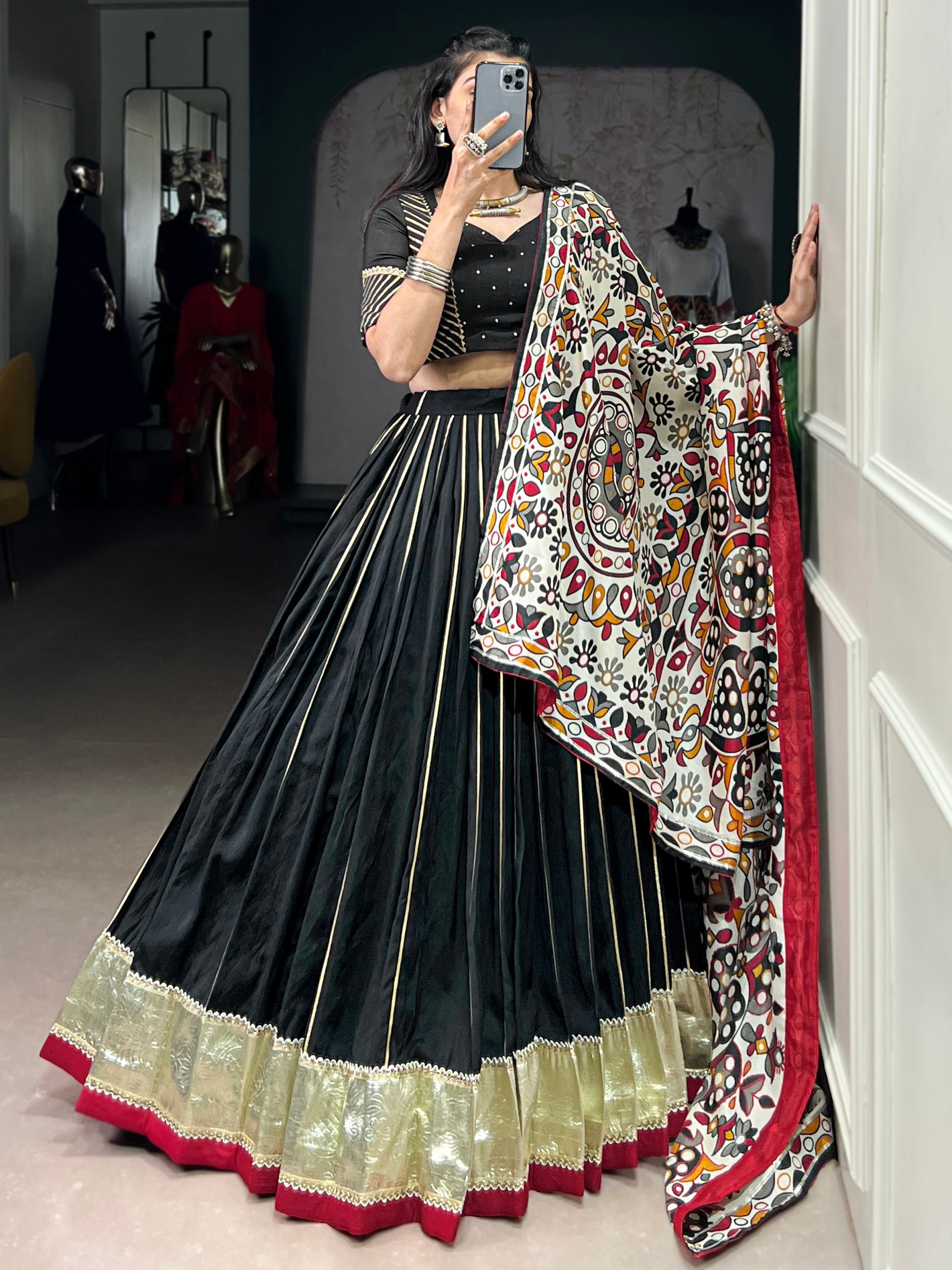 Magnificent Black Lace Work Chanderi Silk Navratri Wear Lehenga Choli