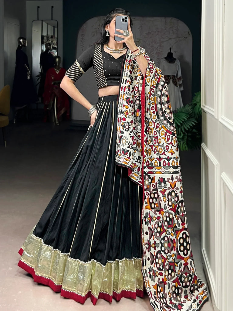 Magnificent Black Lace Work Chanderi Silk Navratri Wear Lehenga Choli