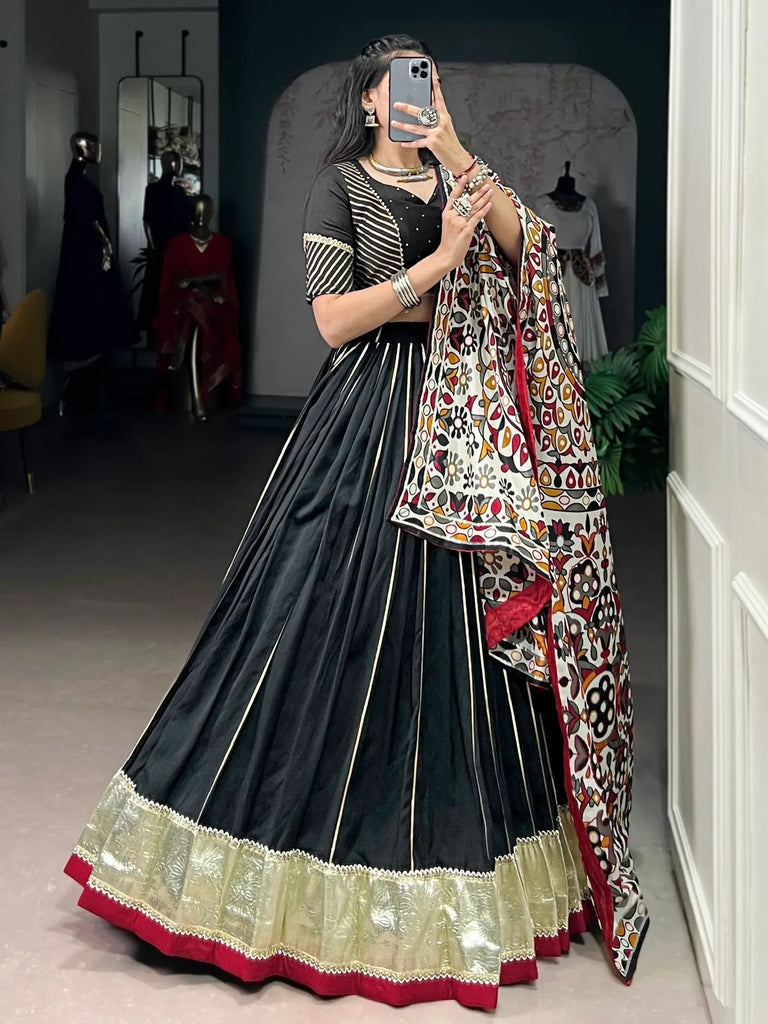 Magnificent Black Lace Work Chanderi Silk Navratri Wear Lehenga Choli