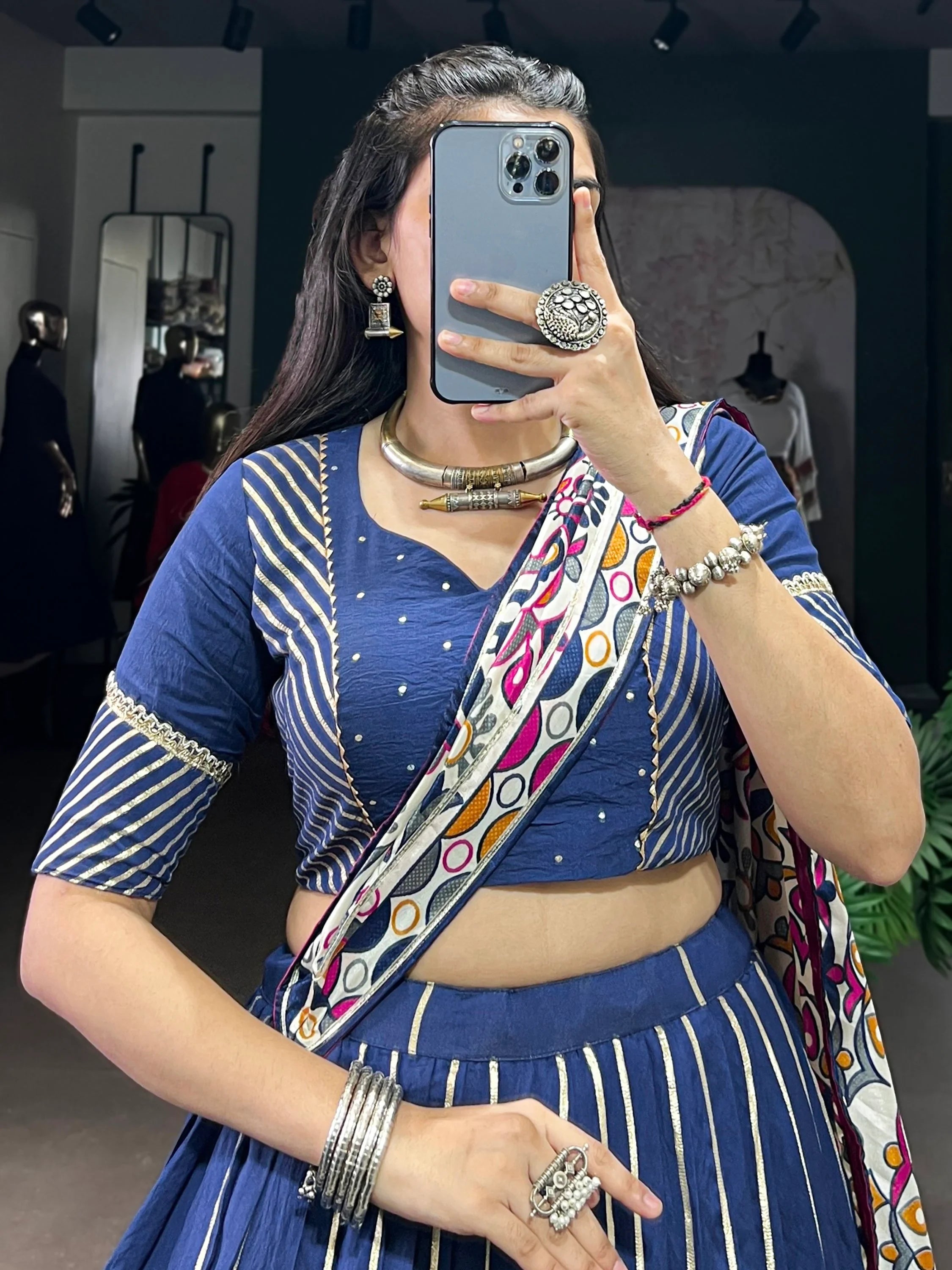 Precious Navy Blue Lace Work Silk Traditional Lehenga Choli With Dupatta