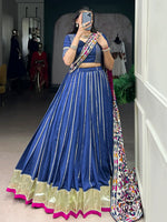 Precious Navy Blue Lace Work Silk Traditional Lehenga Choli With Dupatta