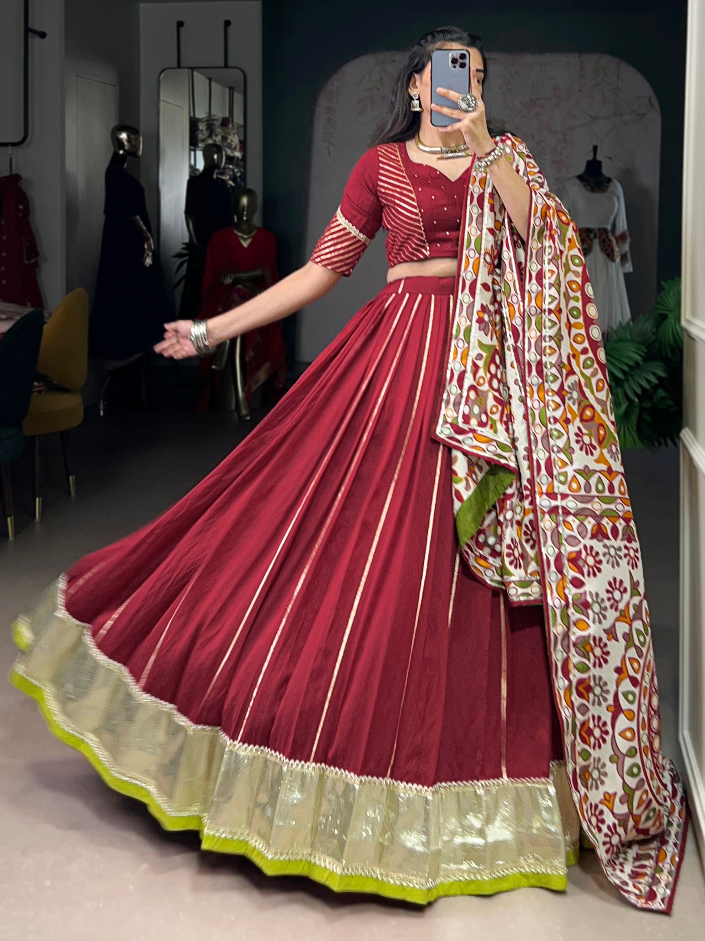 Wonderful Maroon Gota Work Chanderi Marriage Wear Lehenga With Blouse