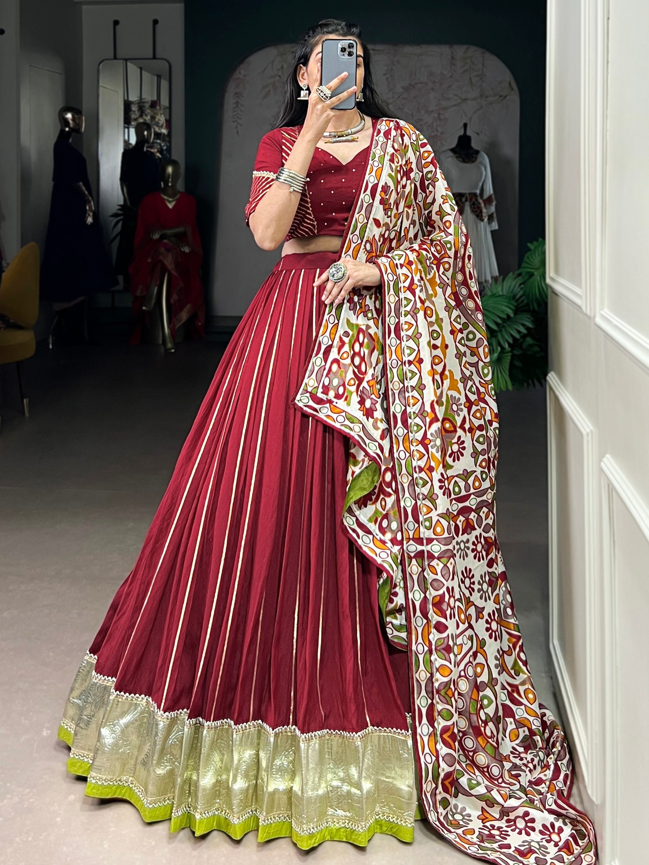 Wonderful Maroon Gota Work Chanderi Marriage Wear Lehenga With Blouse