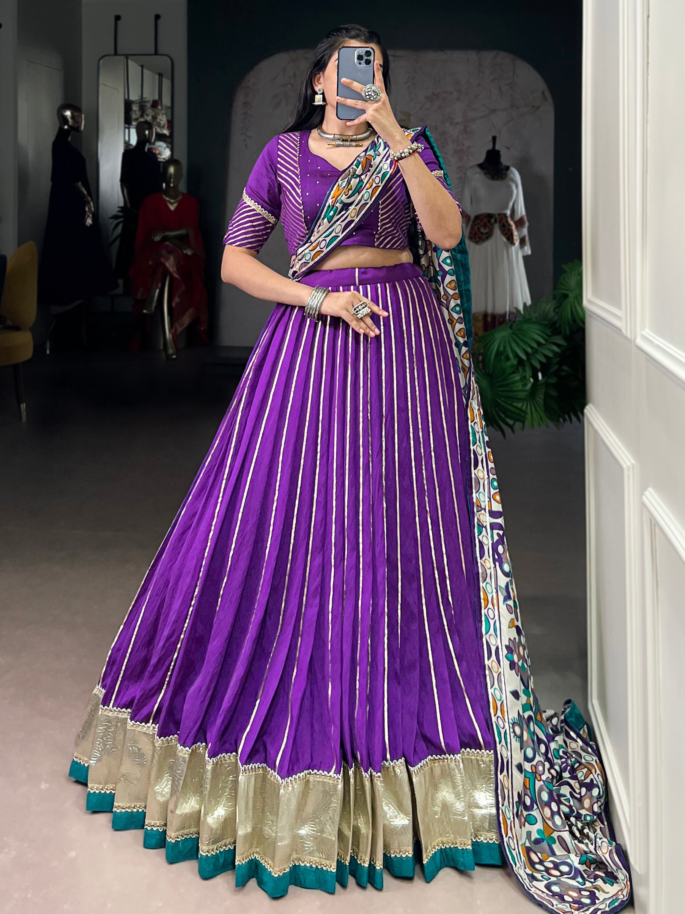 Striking Purple Chanderi Festive Wear Lehenga Choli With Printed Dupatta