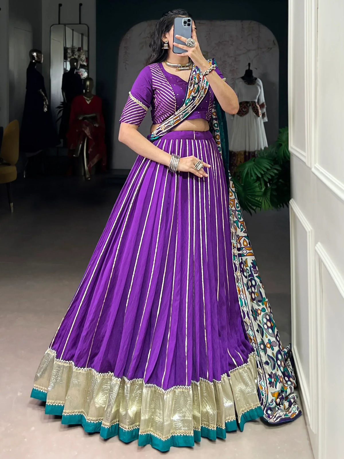 Striking Purple Chanderi Festive Wear Lehenga Choli With Printed Dupatta