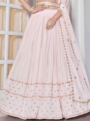 Alluring Pink Sequined Georgette Party Wear Lehenga Choli