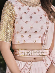 Alluring Pink Sequined Georgette Party Wear Lehenga Choli