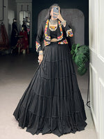 Stupendous Black Gamathi Work Navratri Special Lehenga Choli With Jacket
