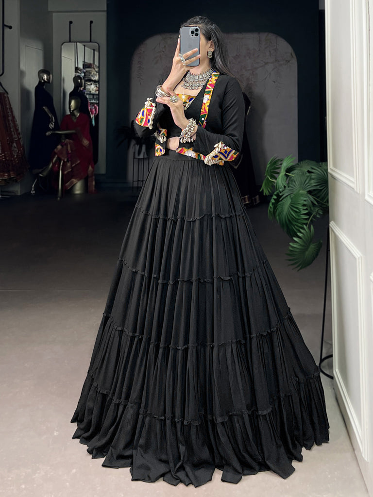 Stupendous Black Gamathi Work Navratri Special Lehenga Choli With Jacket