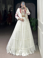 Amazeballs White Mirror Work Navratri Wear Lehenga Choli With Jacket
