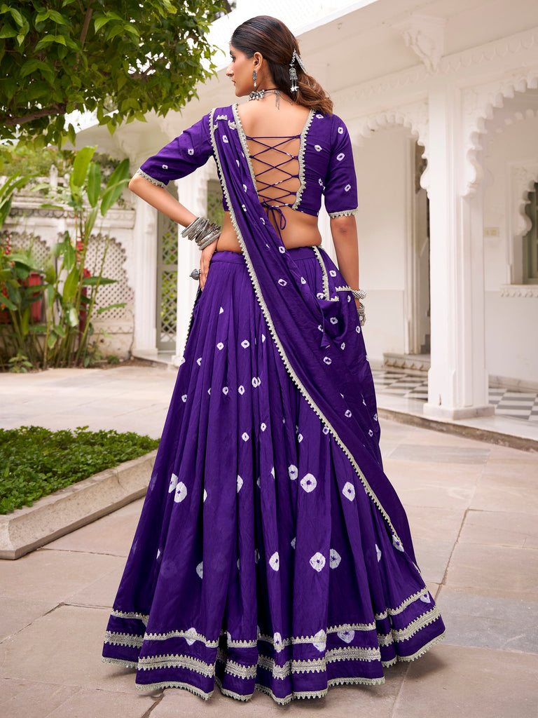 Fantastic Purple Bandhej Printed Chanderi Festive Wear Lehenga Choli