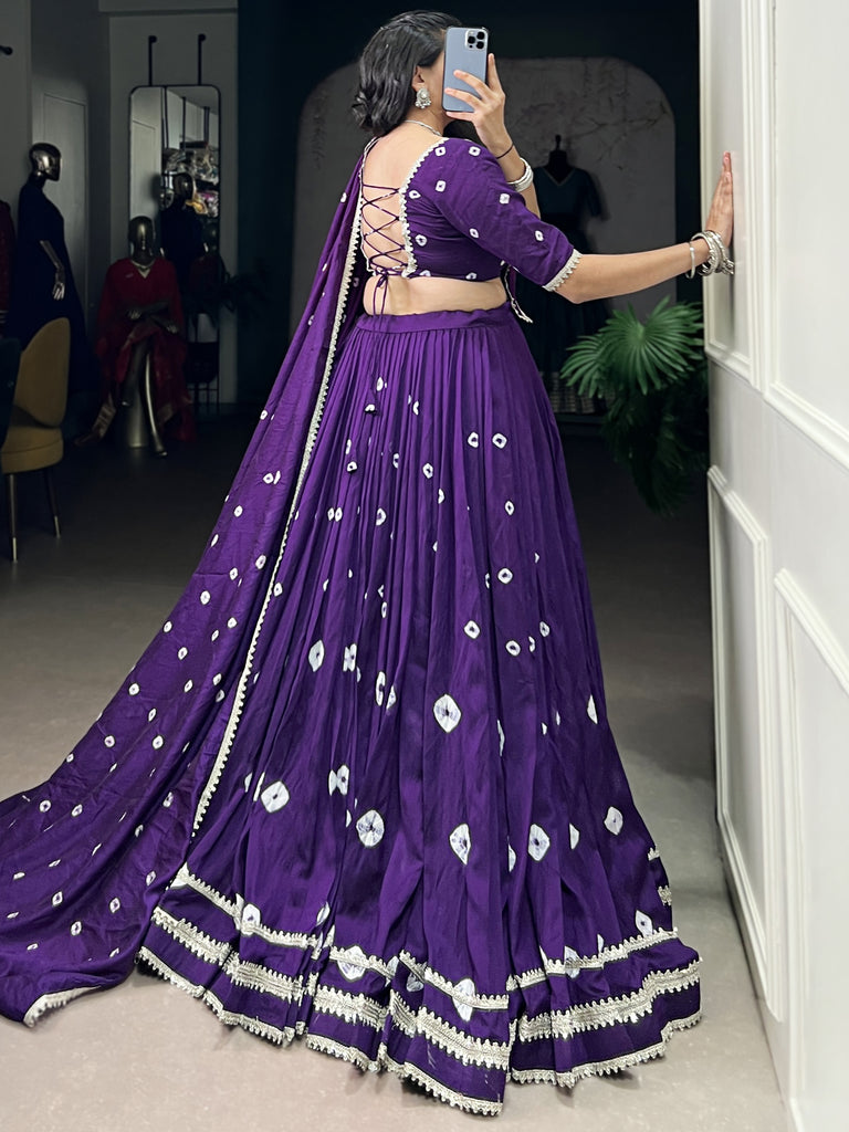 Aesthetics Purple Bandhej Printed Chanderi Navratri Lehenga Choli