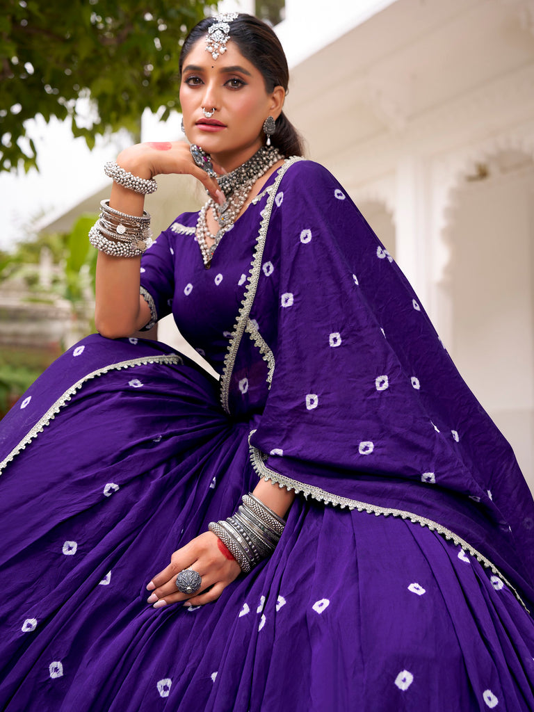 Fantastic Purple Bandhej Printed Chanderi Festive Wear Lehenga Choli