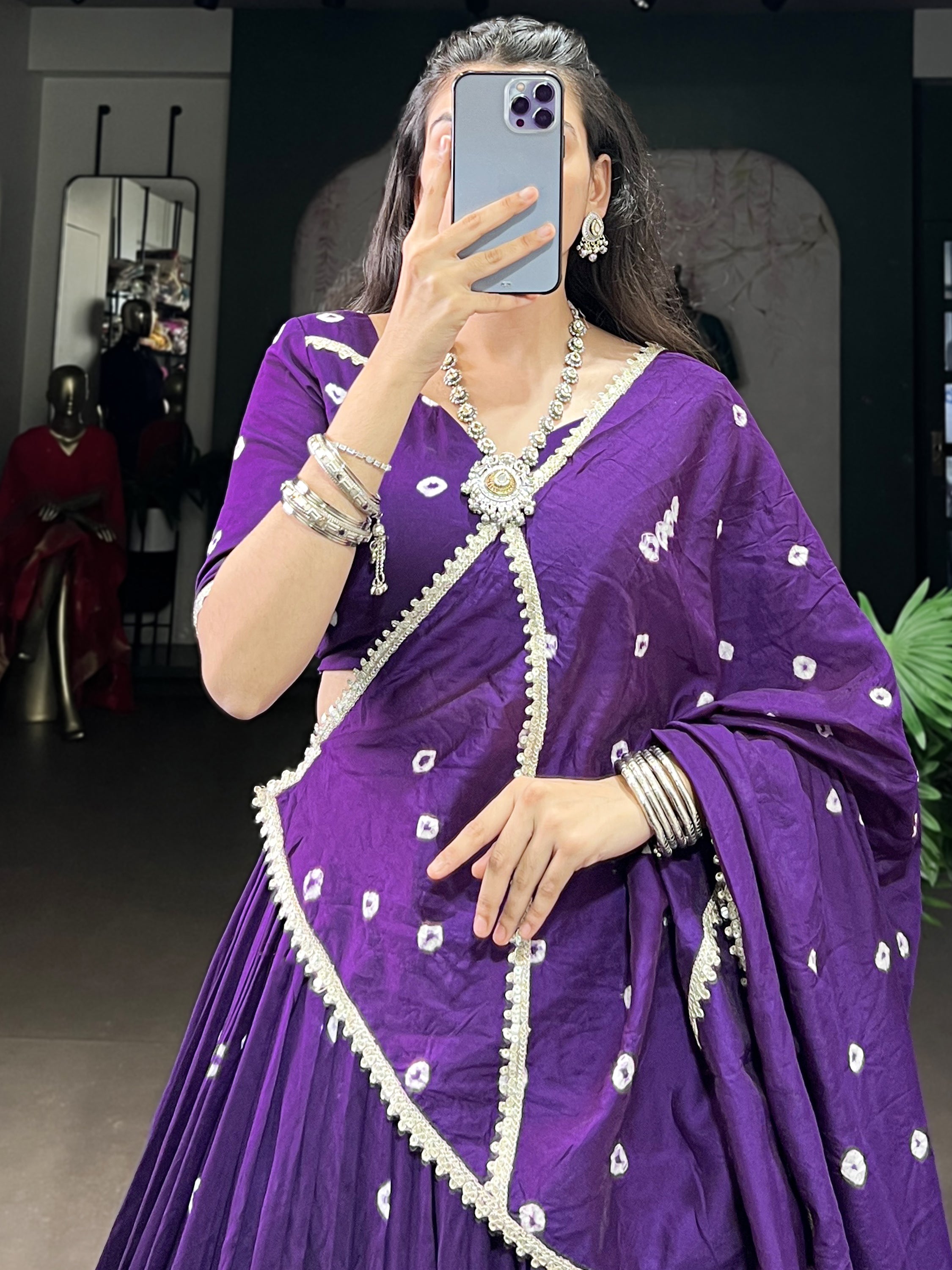 Aesthetics Purple Bandhej Printed Chanderi Navratri Lehenga Choli