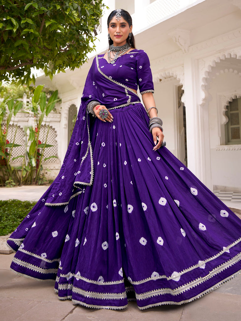 Fantastic Purple Bandhej Printed Chanderi Festive Wear Lehenga Choli