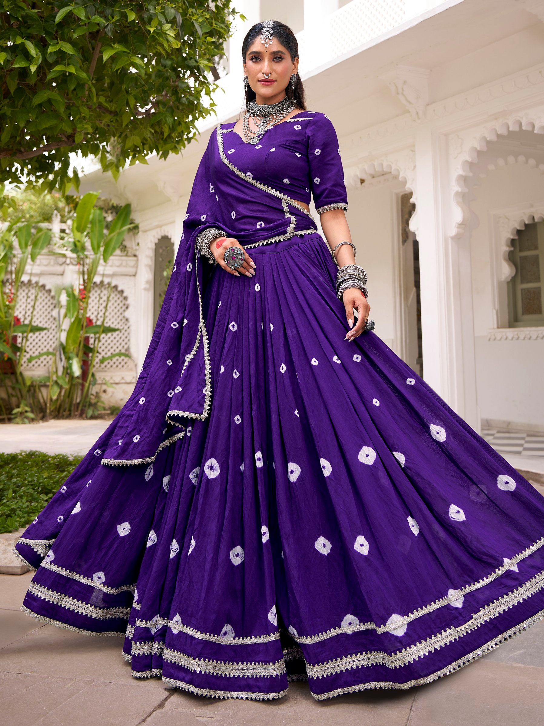 Fantastic Purple Bandhej Printed Chanderi Festive Wear Lehenga Choli
