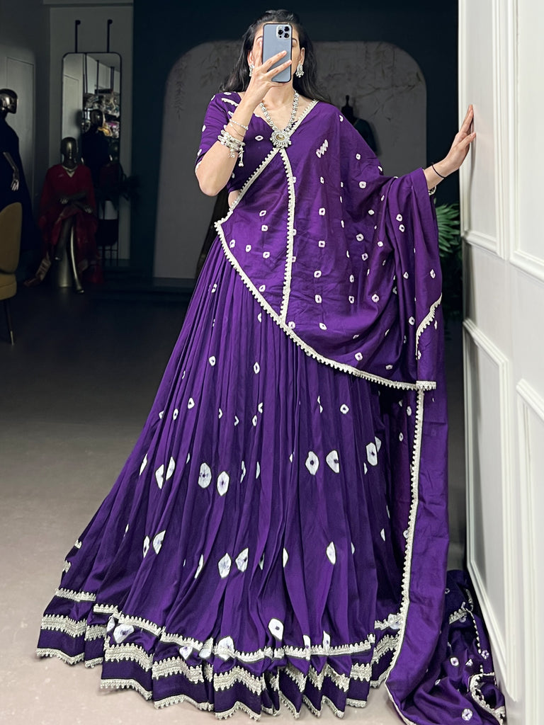 Aesthetics Purple Bandhej Printed Chanderi Navratri Lehenga Choli