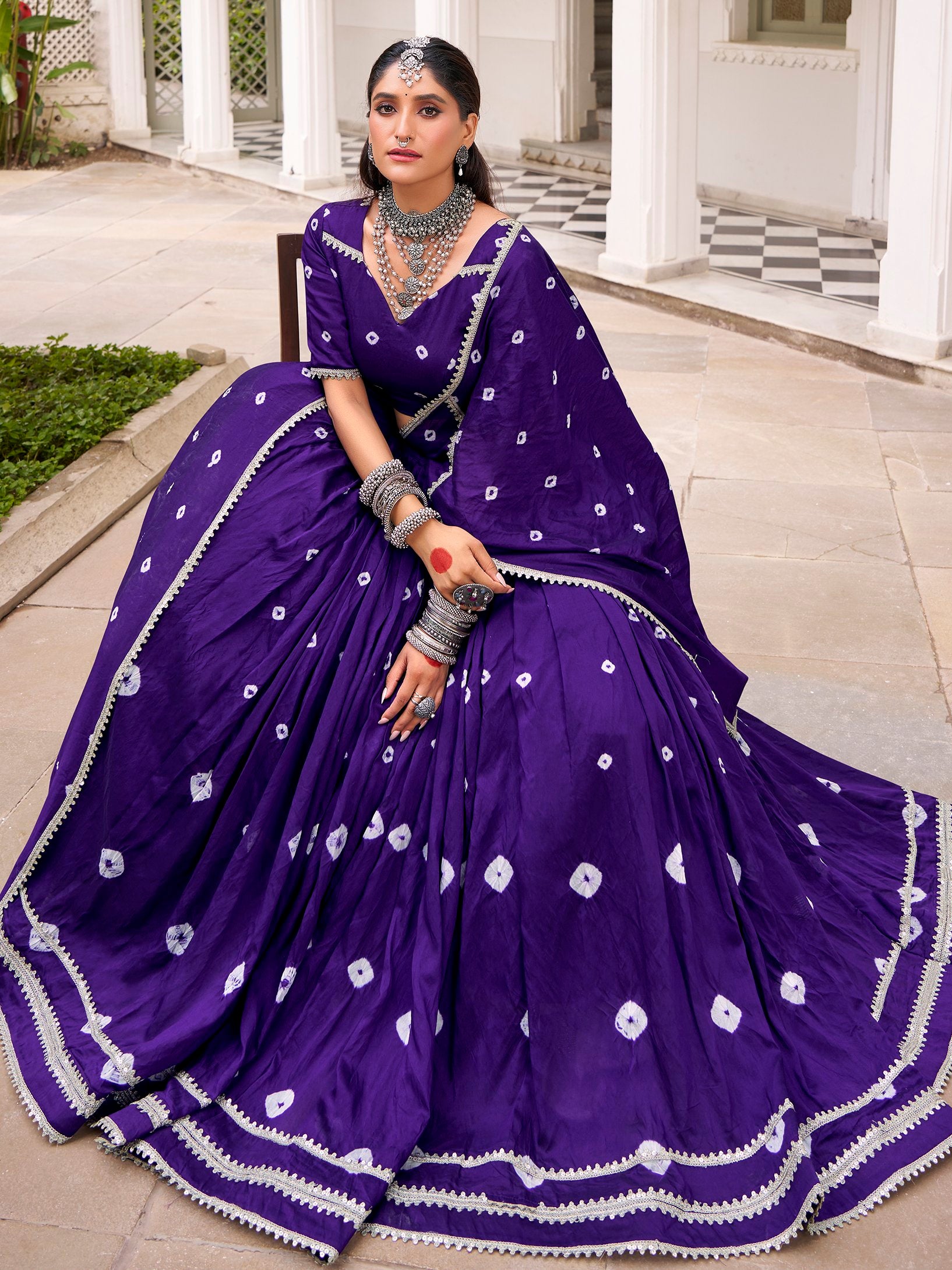 Fantastic Purple Bandhej Printed Chanderi Festive Wear Lehenga Choli