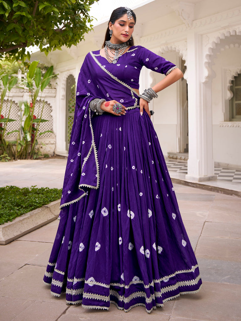 Fantastic Purple Bandhej Printed Chanderi Festive Wear Lehenga Choli