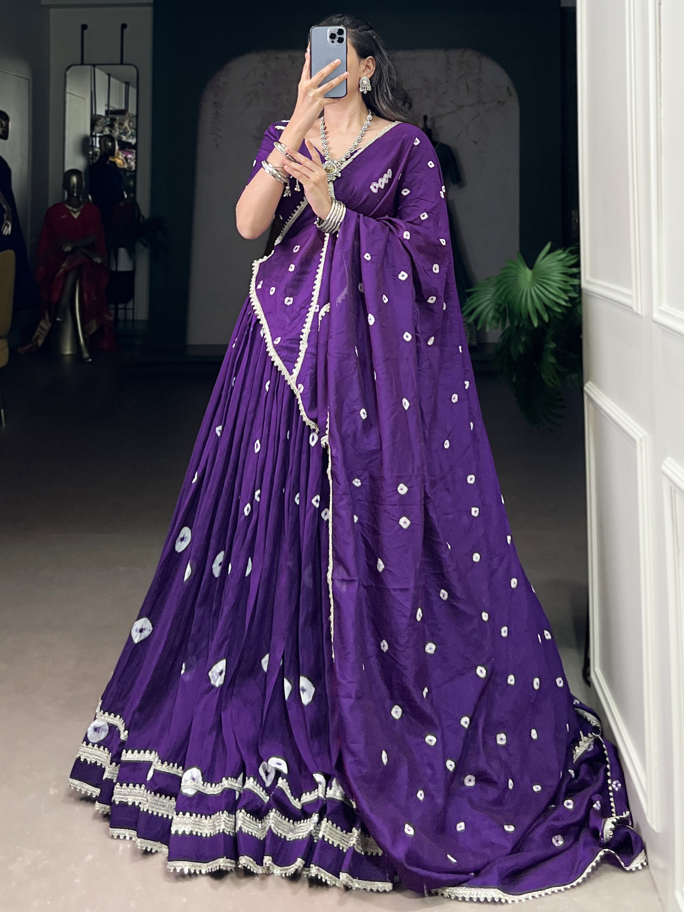 Aesthetics Purple Bandhej Printed Chanderi Navratri Lehenga Choli