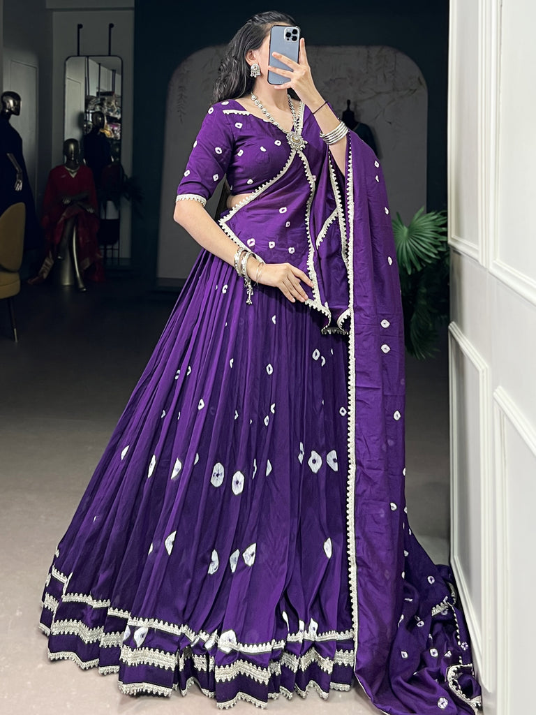 Aesthetics Purple Bandhej Printed Chanderi Navratri Lehenga Choli