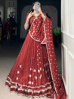 Beautiful Red Bandhej Printed Festive Wear Lehenga Choli With Dupatta