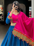 Amazing Blue Gamthi Work Cotton Navratri Lehenga Choli With Dupatta