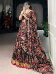 Precious Black Floral Printed Chiffon Wedding Wear Lehenga Choli