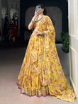 Classic Yellow Floral Printed Chiffon Haldi Wear Lehenga Choli