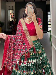 Marvelous Green Patola Printed Tussar Silk Navratri Lehenga Choli