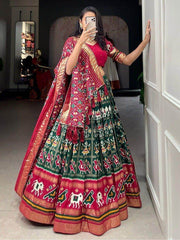 Marvelous Green Patola Printed Tussar Silk Navratri Lehenga Choli