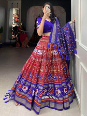 Wonderful Red Patola Printed Tussar Silk Festival Wear Lehenga Choli