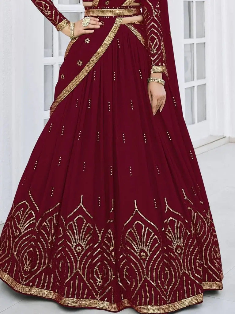 Graceful Maroon Sequined Georgette Party Wear Lehenga Choli