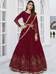 Graceful Maroon Sequined Georgette Party Wear Lehenga Choli