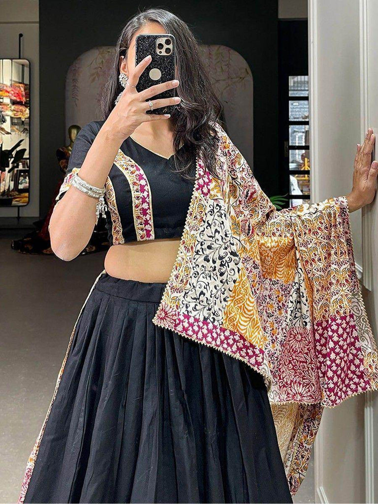 Awesome Black Digital Printed Cotton Navratri Wear Lehenga Choli