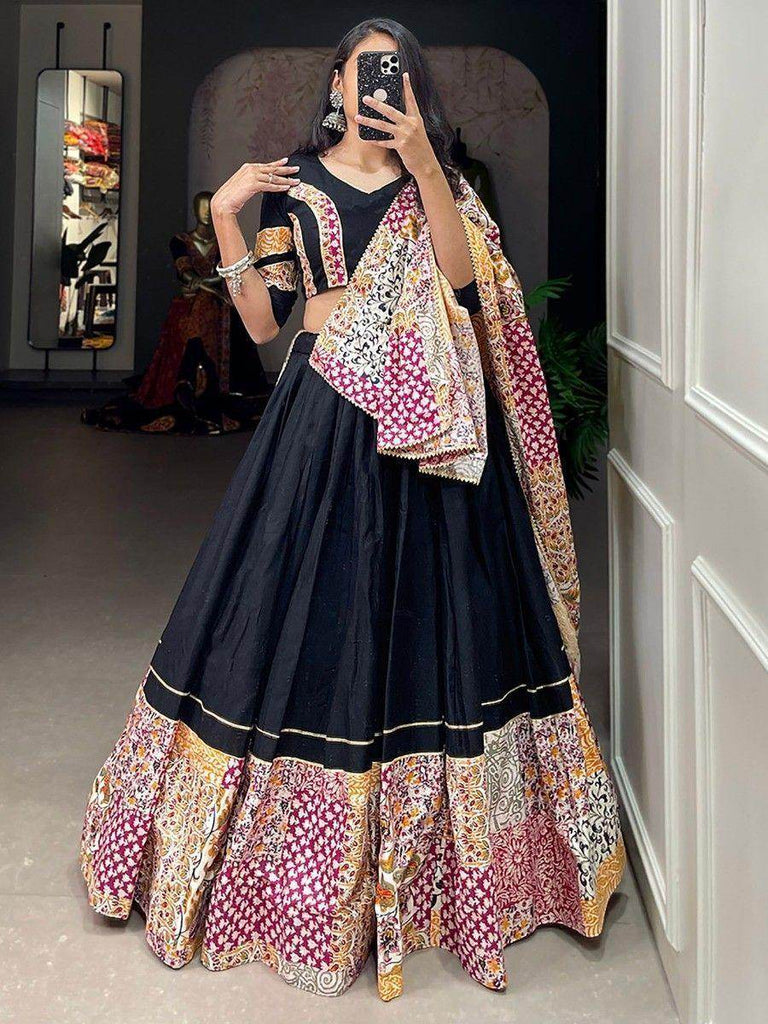 Awesome Black Digital Printed Cotton Navratri Wear Lehenga Choli