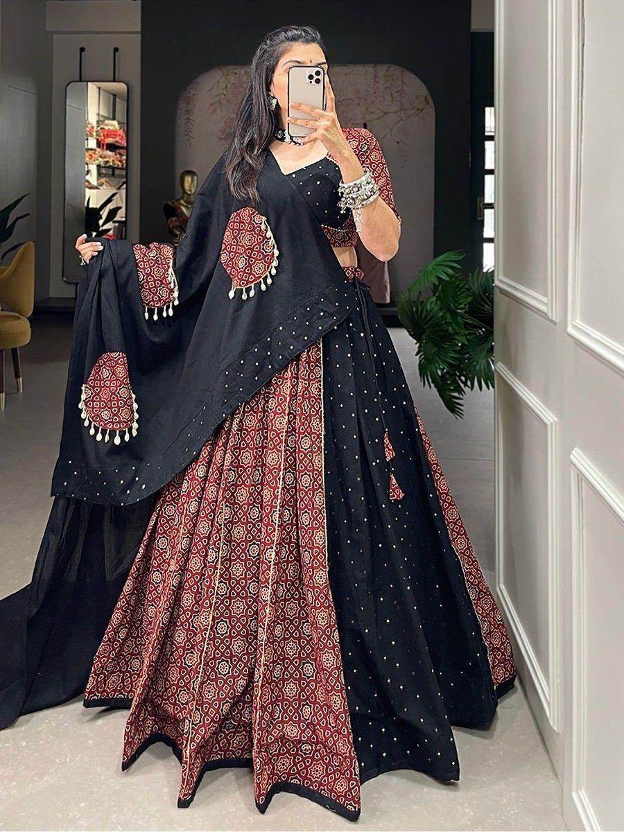 Amazing Maroon Digital Printed Cotton Navratri Wear Lehenga Choli
