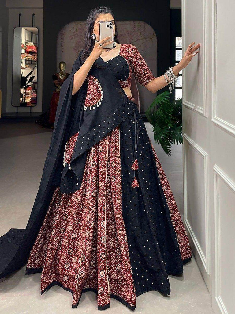 Amazing Maroon Digital Printed Cotton Navratri Wear Lehenga Choli