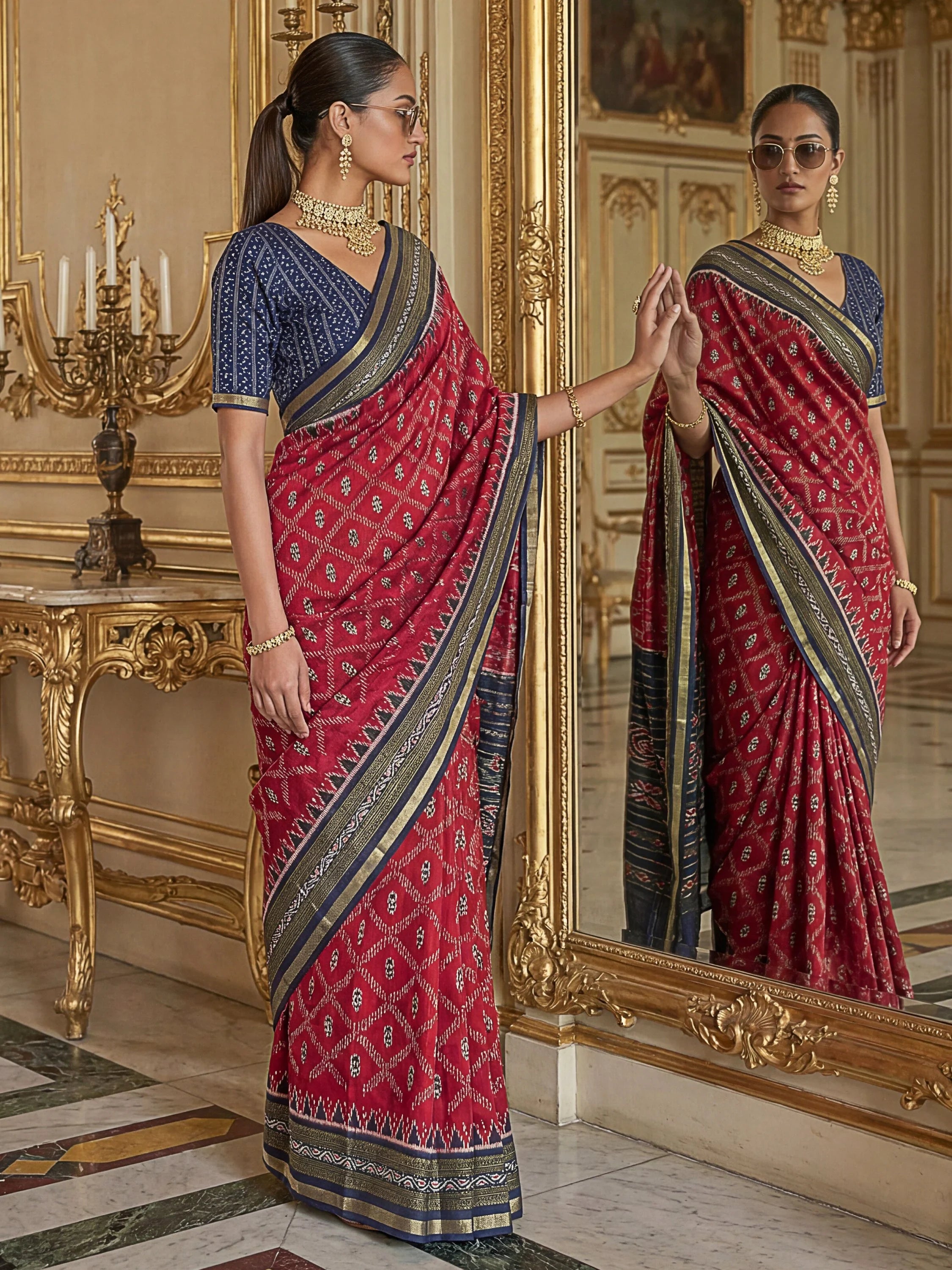 Lovable Red Digital Printed Silk Wedding Wear Saree With Blouse