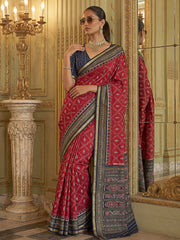 Lovable Red Digital Printed Silk Wedding Wear Saree With Blouse